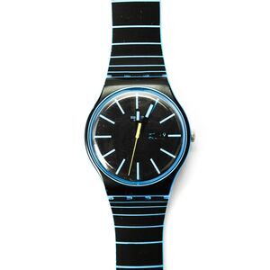 Swatch Unisex Black/Blue Plastic/Silicone Glow That Way Quartz Watch 41mm
